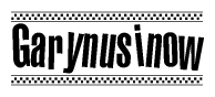 The clipart image displays the text Garynusinow in a bold, stylized font. It is enclosed in a rectangular border with a checkerboard pattern running below and above the text, similar to a finish line in racing. 