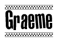 The clipart image displays the text Graeme in a bold, stylized font. It is enclosed in a rectangular border with a checkerboard pattern running below and above the text, similar to a finish line in racing. 