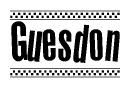 The clipart image displays the text Guesdon in a bold, stylized font. It is enclosed in a rectangular border with a checkerboard pattern running below and above the text, similar to a finish line in racing. 