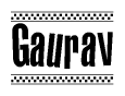 The clipart image displays the text Gaurav in a bold, stylized font. It is enclosed in a rectangular border with a checkerboard pattern running below and above the text, similar to a finish line in racing. 