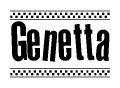 The image contains the text Genetta in a bold, stylized font, with a checkered flag pattern bordering the top and bottom of the text.