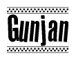 The image contains the text Gunjan in a bold, stylized font, with a checkered flag pattern bordering the top and bottom of the text.