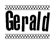 The image contains the text Gerald in a bold, stylized font, with a checkered flag pattern bordering the top and bottom of the text.