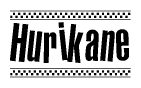 The clipart image displays the text Hurikane in a bold, stylized font. It is enclosed in a rectangular border with a checkerboard pattern running below and above the text, similar to a finish line in racing. 