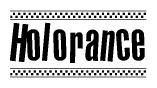 The image contains the text Holorance in a bold, stylized font, with a checkered flag pattern bordering the top and bottom of the text.