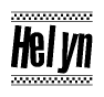 The clipart image displays the text Helyn in a bold, stylized font. It is enclosed in a rectangular border with a checkerboard pattern running below and above the text, similar to a finish line in racing. 