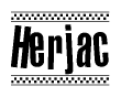 The clipart image displays the text Herjac in a bold, stylized font. It is enclosed in a rectangular border with a checkerboard pattern running below and above the text, similar to a finish line in racing. 