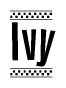The clipart image displays the text Ivy in a bold, stylized font. It is enclosed in a rectangular border with a checkerboard pattern running below and above the text, similar to a finish line in racing. 