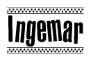 The clipart image displays the text Ingemar in a bold, stylized font. It is enclosed in a rectangular border with a checkerboard pattern running below and above the text, similar to a finish line in racing. 