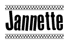 The image contains the text Jannette in a bold, stylized font, with a checkered flag pattern bordering the top and bottom of the text.