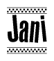 The clipart image displays the text Jani in a bold, stylized font. It is enclosed in a rectangular border with a checkerboard pattern running below and above the text, similar to a finish line in racing. 