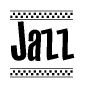 The image contains the text Jazz in a bold, stylized font, with a checkered flag pattern bordering the top and bottom of the text.