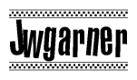 The clipart image displays the text Jwgarner in a bold, stylized font. It is enclosed in a rectangular border with a checkerboard pattern running below and above the text, similar to a finish line in racing. 