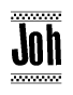The image contains the text Joh in a bold, stylized font, with a checkered flag pattern bordering the top and bottom of the text.
