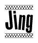 The clipart image displays the text Jing in a bold, stylized font. It is enclosed in a rectangular border with a checkerboard pattern running below and above the text, similar to a finish line in racing. 