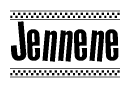 The image contains the text Jennene in a bold, stylized font, with a checkered flag pattern bordering the top and bottom of the text.