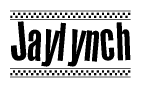The clipart image displays the text Jaylynch in a bold, stylized font. It is enclosed in a rectangular border with a checkerboard pattern running below and above the text, similar to a finish line in racing. 