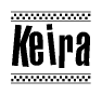 The clipart image displays the text Keira in a bold, stylized font. It is enclosed in a rectangular border with a checkerboard pattern running below and above the text, similar to a finish line in racing. 