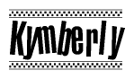 The clipart image displays the text Kymberly in a bold, stylized font. It is enclosed in a rectangular border with a checkerboard pattern running below and above the text, similar to a finish line in racing. 