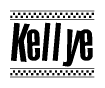 The clipart image displays the text Kellye in a bold, stylized font. It is enclosed in a rectangular border with a checkerboard pattern running below and above the text, similar to a finish line in racing. 