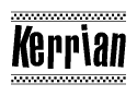 The image contains the text Kerrian in a bold, stylized font, with a checkered flag pattern bordering the top and bottom of the text.