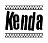 The image contains the text Kenda in a bold, stylized font, with a checkered flag pattern bordering the top and bottom of the text.