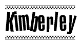 The image contains the text Kimberley in a bold, stylized font, with a checkered flag pattern bordering the top and bottom of the text.