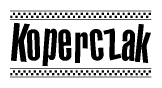 The clipart image displays the text Koperczak in a bold, stylized font. It is enclosed in a rectangular border with a checkerboard pattern running below and above the text, similar to a finish line in racing. 