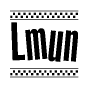 The image contains the text Lmun in a bold, stylized font, with a checkered flag pattern bordering the top and bottom of the text.