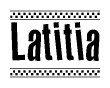 The clipart image displays the text Latitia in a bold, stylized font. It is enclosed in a rectangular border with a checkerboard pattern running below and above the text, similar to a finish line in racing. 