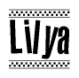 The clipart image displays the text Lilya in a bold, stylized font. It is enclosed in a rectangular border with a checkerboard pattern running below and above the text, similar to a finish line in racing. 