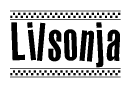The clipart image displays the text Lilsonja in a bold, stylized font. It is enclosed in a rectangular border with a checkerboard pattern running below and above the text, similar to a finish line in racing. 