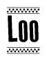 The clipart image displays the text Loo in a bold, stylized font. It is enclosed in a rectangular border with a checkerboard pattern running below and above the text, similar to a finish line in racing. 