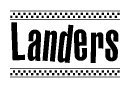 The clipart image displays the text Landers in a bold, stylized font. It is enclosed in a rectangular border with a checkerboard pattern running below and above the text, similar to a finish line in racing. 