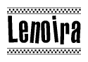 The image contains the text Lenoira in a bold, stylized font, with a checkered flag pattern bordering the top and bottom of the text.