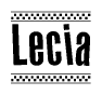 The image contains the text Lecia in a bold, stylized font, with a checkered flag pattern bordering the top and bottom of the text.