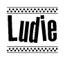 The clipart image displays the text Ludie in a bold, stylized font. It is enclosed in a rectangular border with a checkerboard pattern running below and above the text, similar to a finish line in racing. 