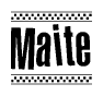 The clipart image displays the text Maite in a bold, stylized font. It is enclosed in a rectangular border with a checkerboard pattern running below and above the text, similar to a finish line in racing. 