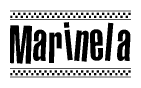 The clipart image displays the text Marinela in a bold, stylized font. It is enclosed in a rectangular border with a checkerboard pattern running below and above the text, similar to a finish line in racing. 