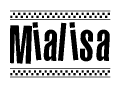 The clipart image displays the text Mialisa in a bold, stylized font. It is enclosed in a rectangular border with a checkerboard pattern running below and above the text, similar to a finish line in racing. 