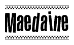 The clipart image displays the text Maedaine in a bold, stylized font. It is enclosed in a rectangular border with a checkerboard pattern running below and above the text, similar to a finish line in racing. 