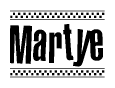 The clipart image displays the text Martye in a bold, stylized font. It is enclosed in a rectangular border with a checkerboard pattern running below and above the text, similar to a finish line in racing. 