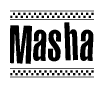 The clipart image displays the text Masha in a bold, stylized font. It is enclosed in a rectangular border with a checkerboard pattern running below and above the text, similar to a finish line in racing. 