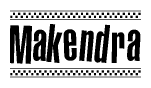 The image contains the text Makendra in a bold, stylized font, with a checkered flag pattern bordering the top and bottom of the text.