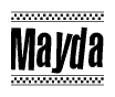 The clipart image displays the text Mayda in a bold, stylized font. It is enclosed in a rectangular border with a checkerboard pattern running below and above the text, similar to a finish line in racing. 