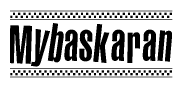 The clipart image displays the text Mybaskaran in a bold, stylized font. It is enclosed in a rectangular border with a checkerboard pattern running below and above the text, similar to a finish line in racing. 