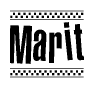 The clipart image displays the text Marit in a bold, stylized font. It is enclosed in a rectangular border with a checkerboard pattern running below and above the text, similar to a finish line in racing. 