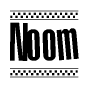 The clipart image displays the text Noom in a bold, stylized font. It is enclosed in a rectangular border with a checkerboard pattern running below and above the text, similar to a finish line in racing. 