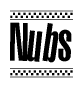 The clipart image displays the text Nubs in a bold, stylized font. It is enclosed in a rectangular border with a checkerboard pattern running below and above the text, similar to a finish line in racing. 