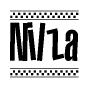 The image is a black and white clipart of the text Nilza in a bold, italicized font. The text is bordered by a dotted line on the top and bottom, and there are checkered flags positioned at both ends of the text, usually associated with racing or finishing lines.